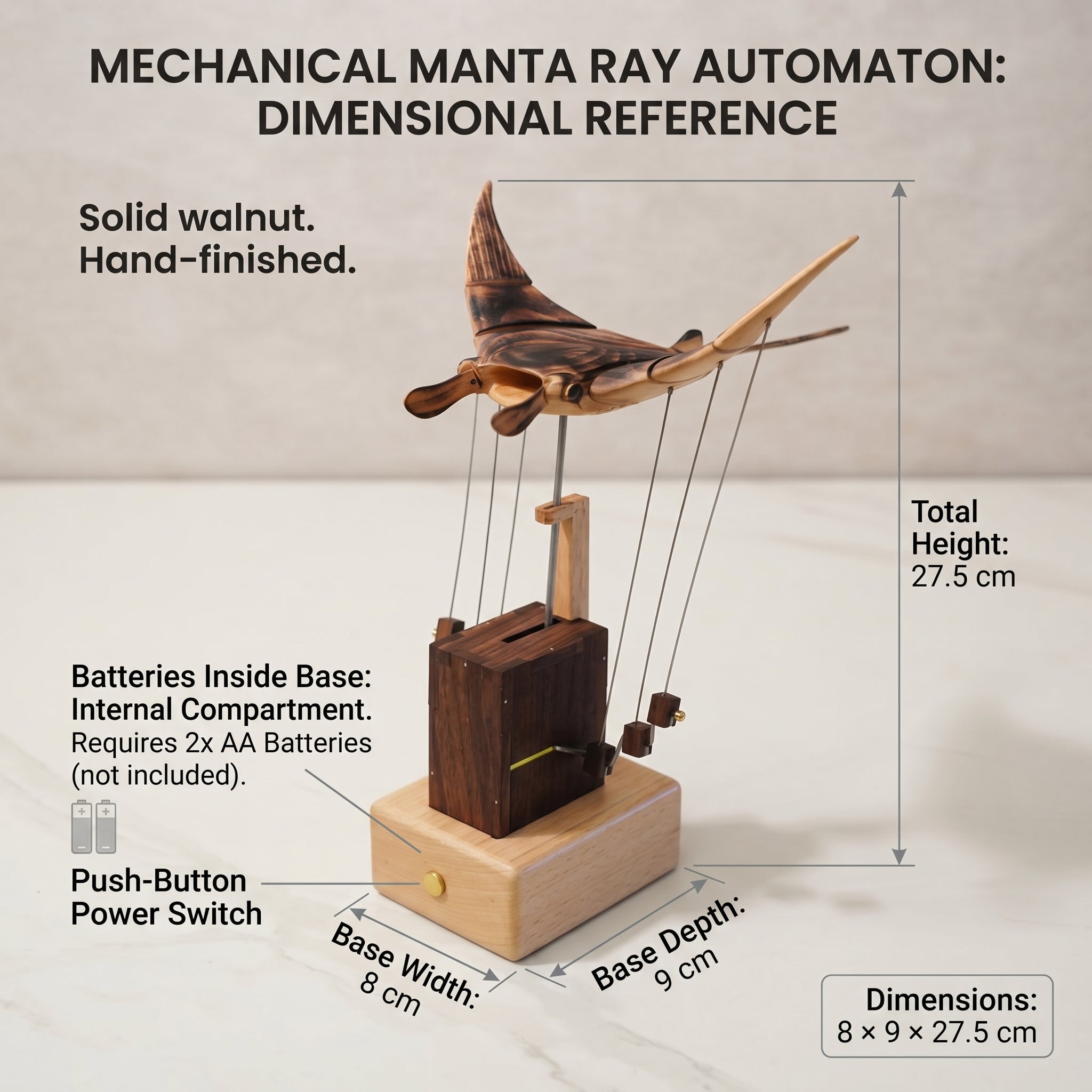 Lunnara Hand-Carved Wooden Manta Ray – Relaxing Kinetic Desk Sculpture