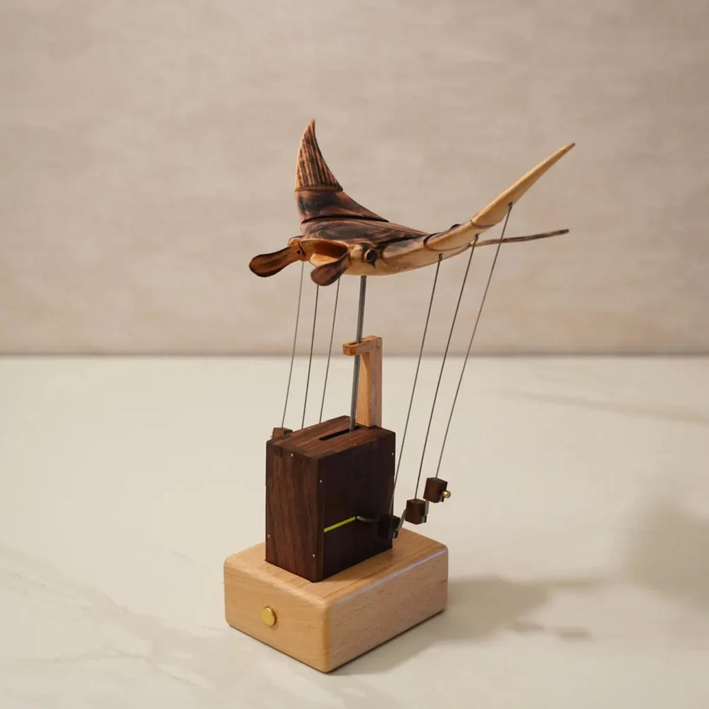 Lunnara Hand-Carved Wooden Manta Ray – Relaxing Kinetic Desk Sculpture